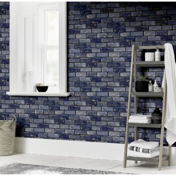 19 sq. ft. - Arthouse Metallic Brick Navy and Gold Non-Woven Peel and Stick Wallpaper