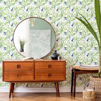 8+ sq. ft. - Green Birds Peel and Stick Removable Wallpaper