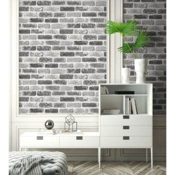 NextWall Grey Washed Brick Peel and Stick Removable Wallpaper - 20.5 in. W x 18 ft. L