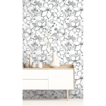 30.5 sq. ft. - NextWall Linework Floral Peel and Stick Removable Wallpaper