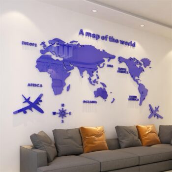 Solid Acrylic Wall Sticker World Map Decals For Living Room 3D Wall Decals Sofa Backgroud Mural Large Wallpaper For Home Decor